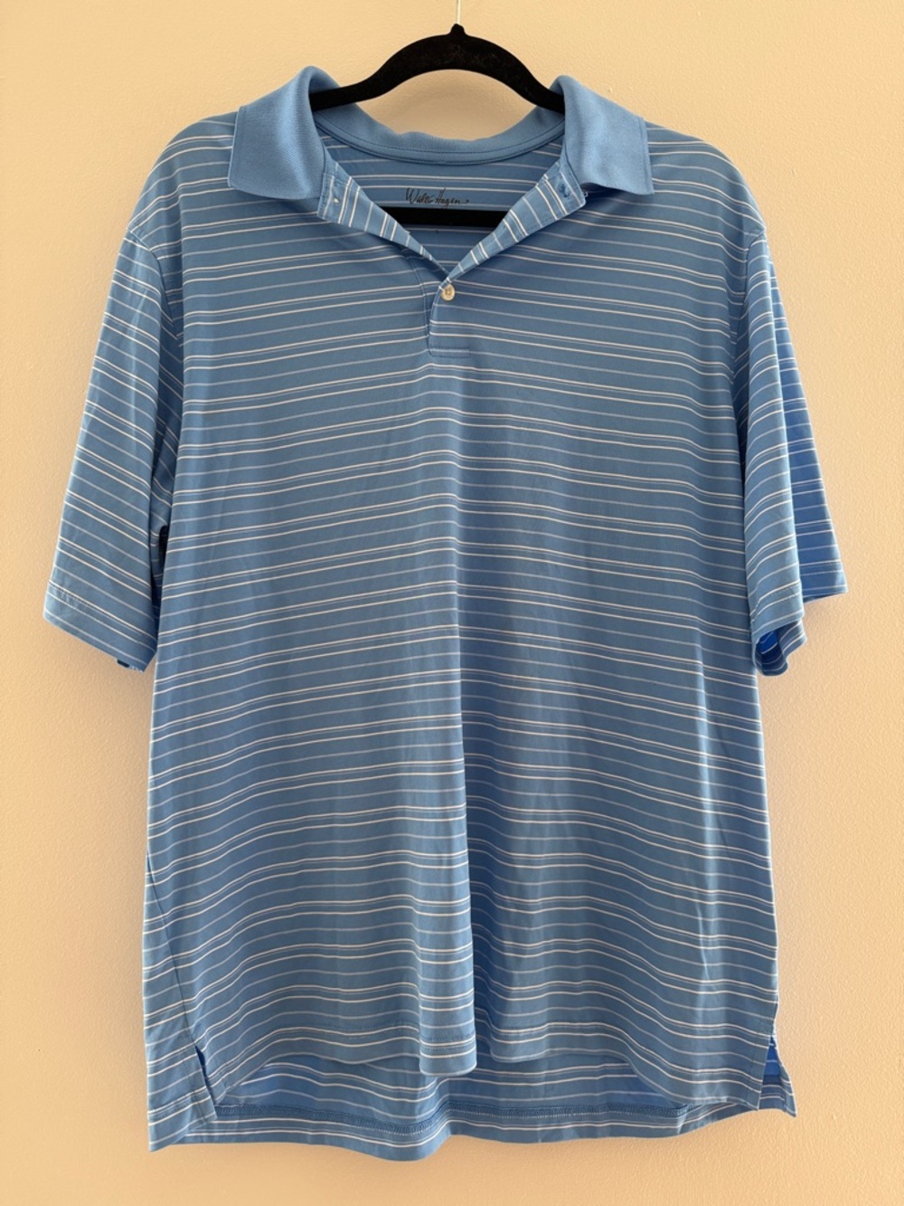 Like New Men's Light Blue Striped Polo Shirt Lightweight